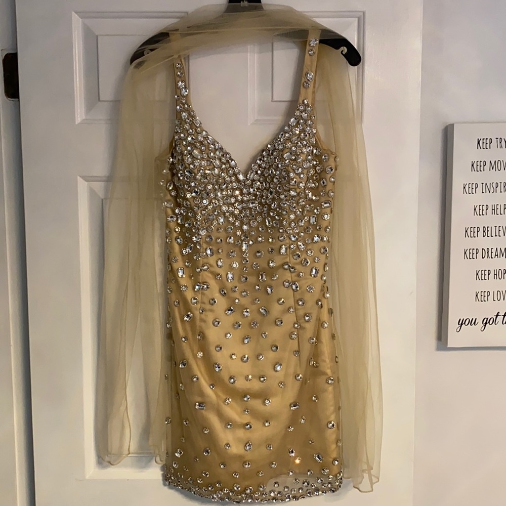 STUNNING RHINESTONE JOVANI MINIDRESS Sz 8 + sash